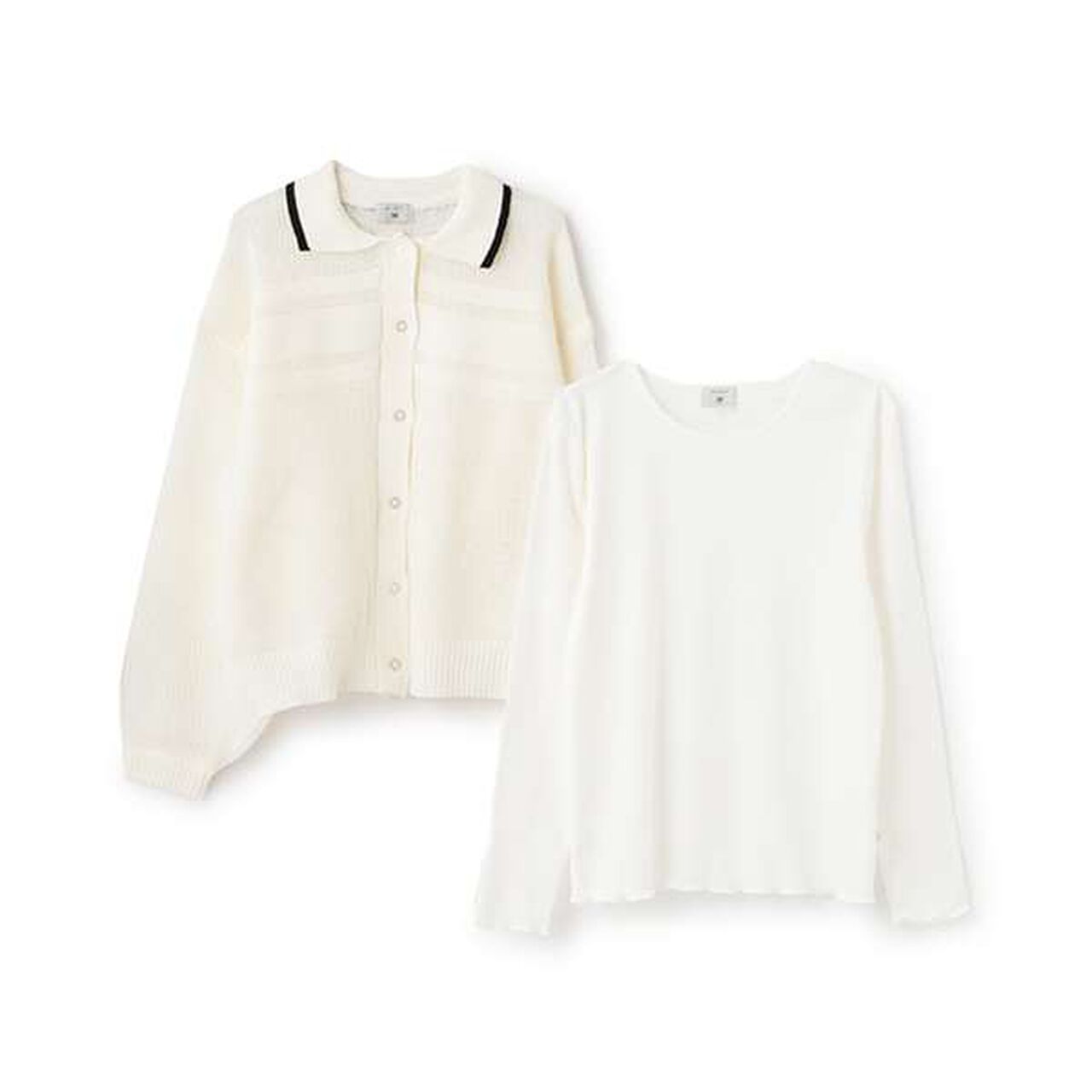 [AMI] Line Collar Mesh Cardigan × Long Sleeve T-Shirt Set,Off white, large image number 5