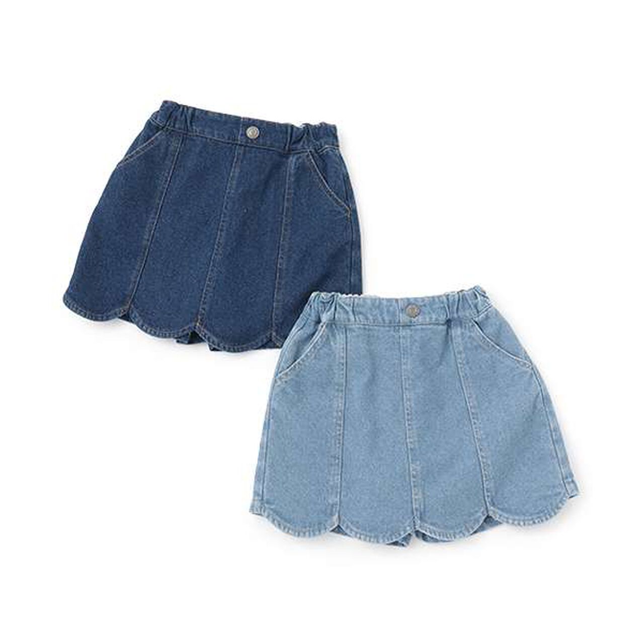 Stretch Denim Scallop Trim Skirt with Shorts,Sax blue, large image number 12