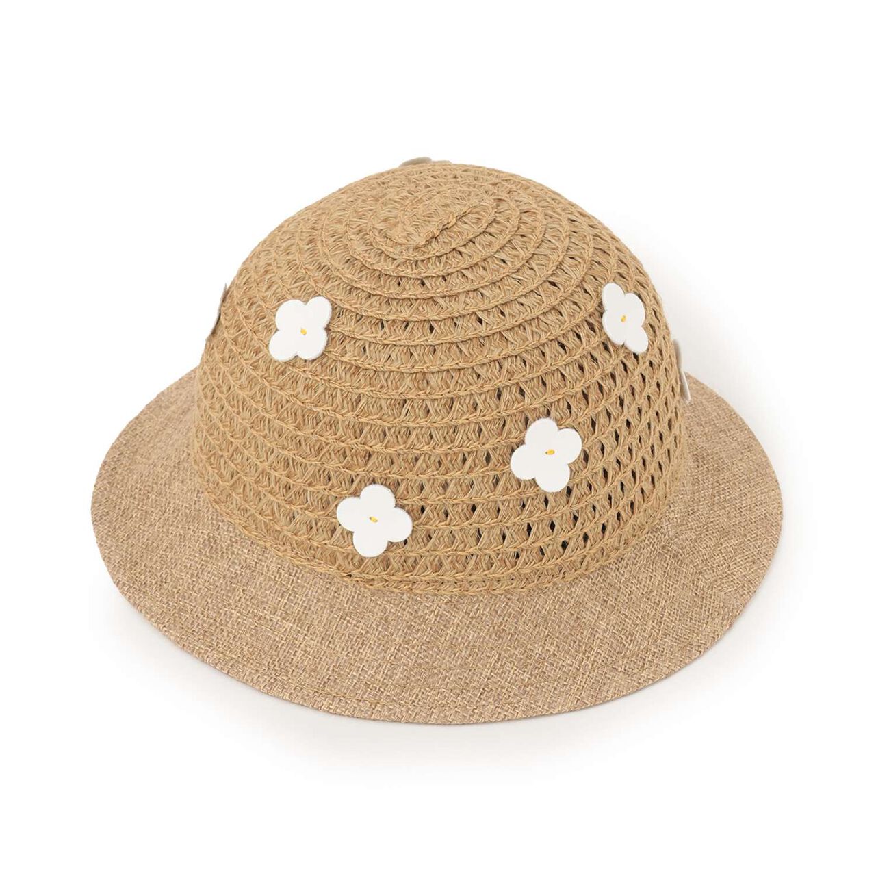 Link Flower-Embellished Straw Hat,Ivory, large image number 1