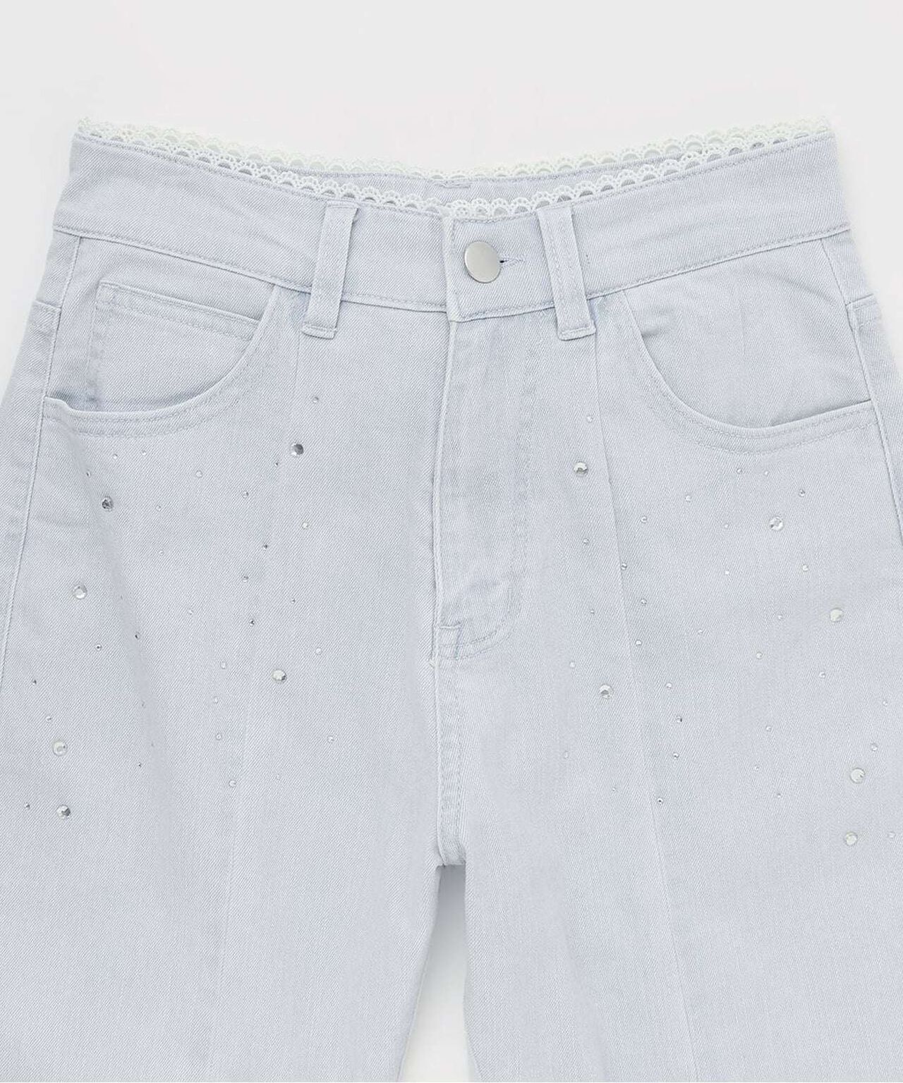 Back Ribbon Stone Flare Denim Pants,Light blue, large image number 7