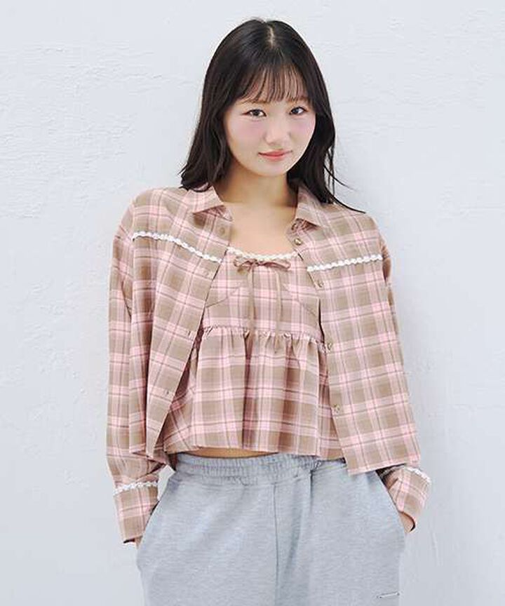 Checkered Shirt & Bustier Set,, medium