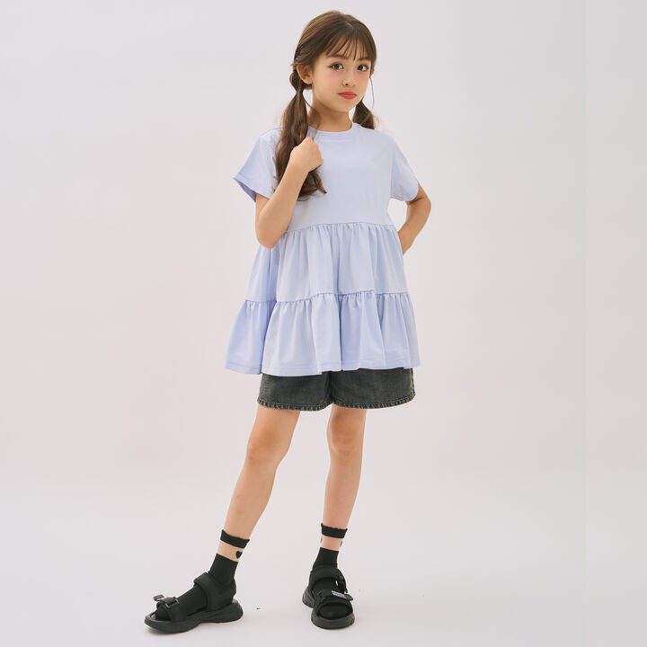[DailyMe] Short-Sleeve Tiered Tunic with Heat Shielding, Quick-Dry & Antibacterial,Sax blue, medium image number 4