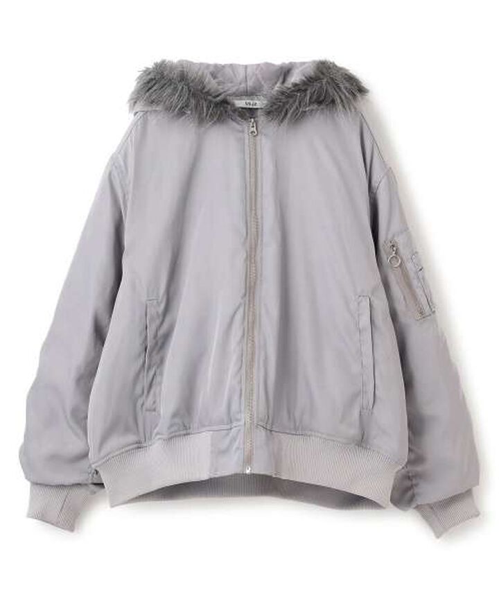 Hooded Bomber Jacket [Korean Fashion],Gray, medium image number 0