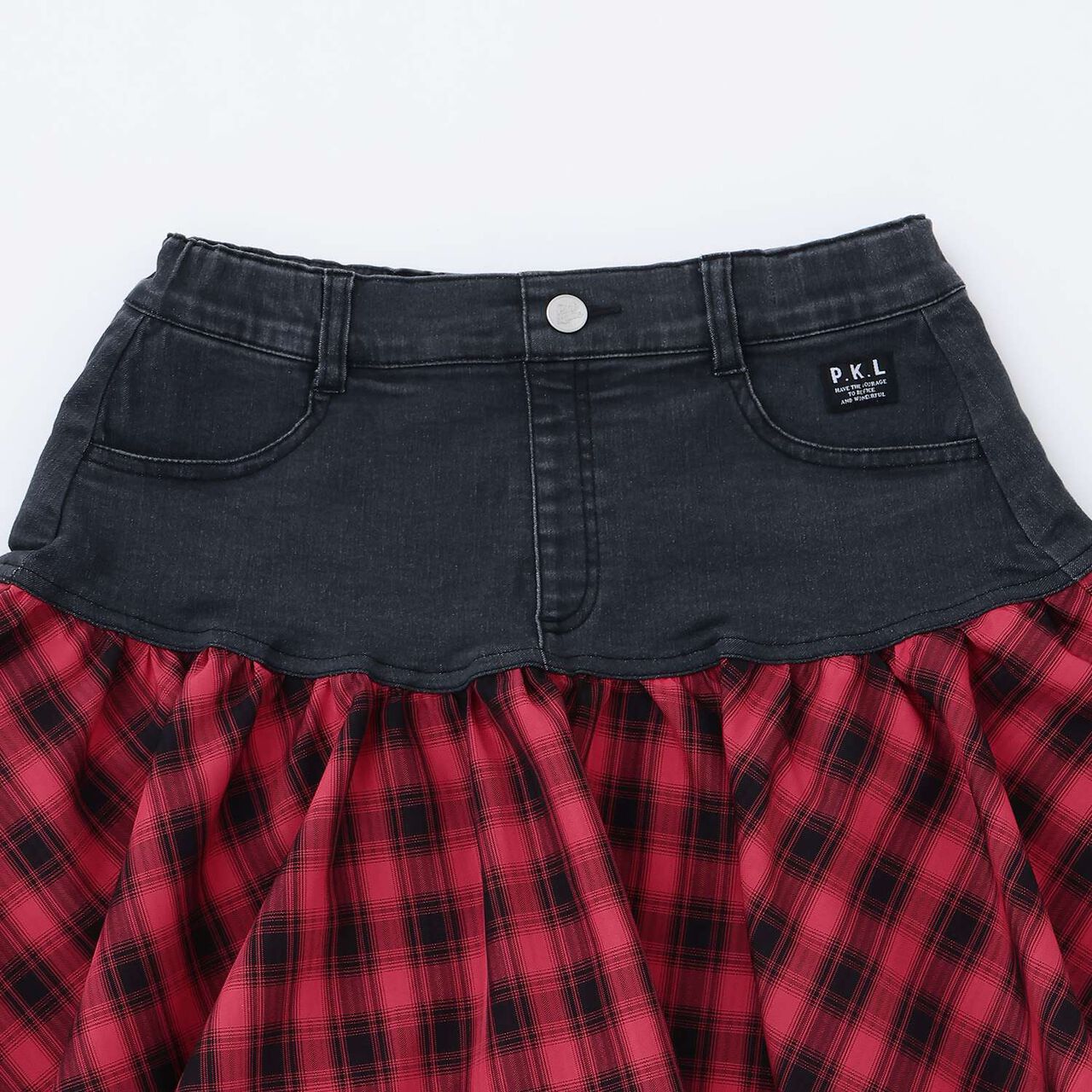 [Quick-Dry Absorbent Inner Shorts] Hem Checkered Panel Asymmetric Skirt,Red, large image number 2
