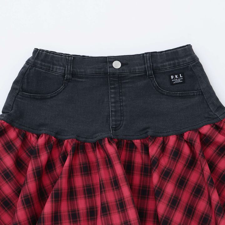 [Quick-Dry Absorbent Inner Shorts] Hem Checkered Panel Asymmetric Skirt,Red, medium image number 2
