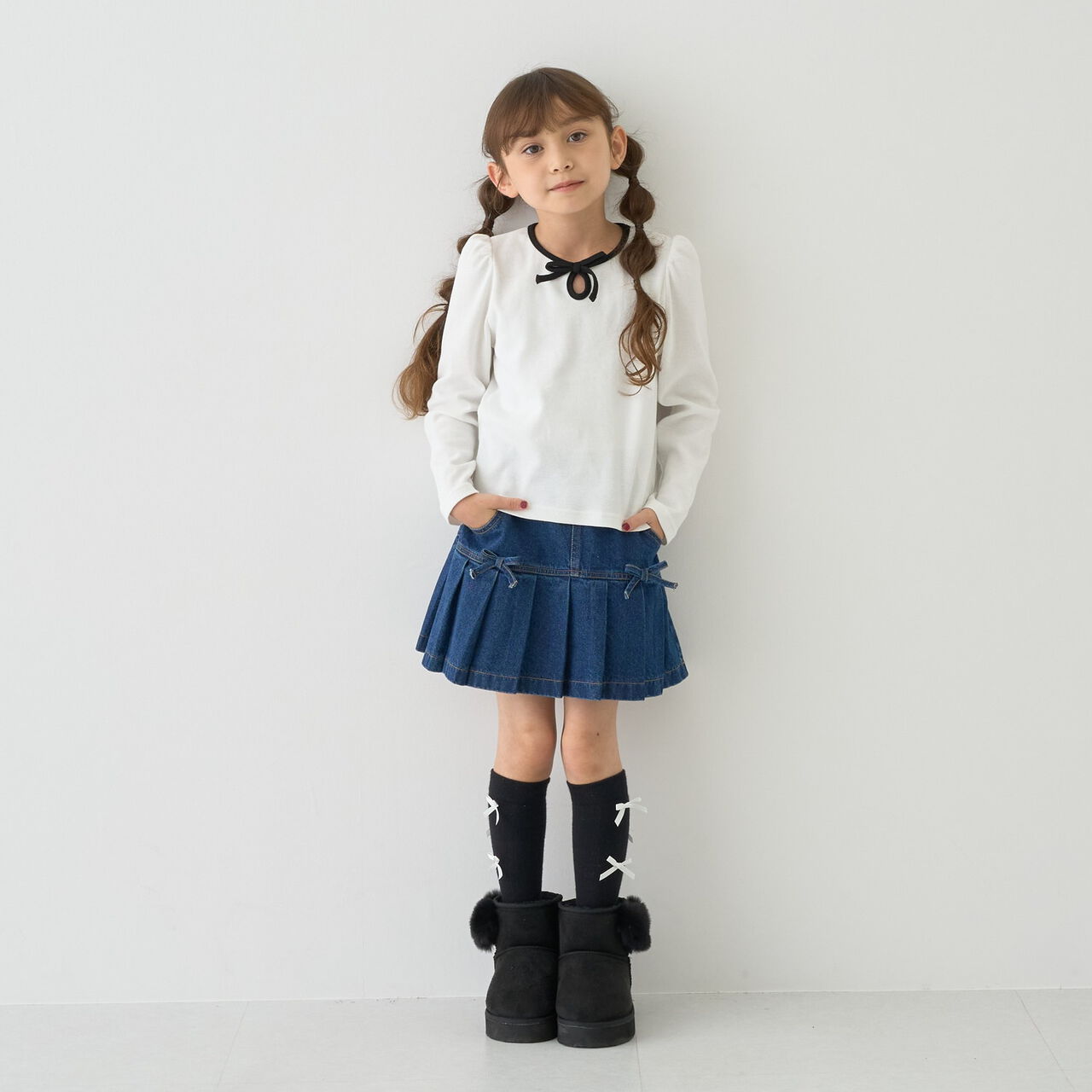 [Mini Length] Bi-Color Ribbon Ribbed Top,Blue gray, large image number 1