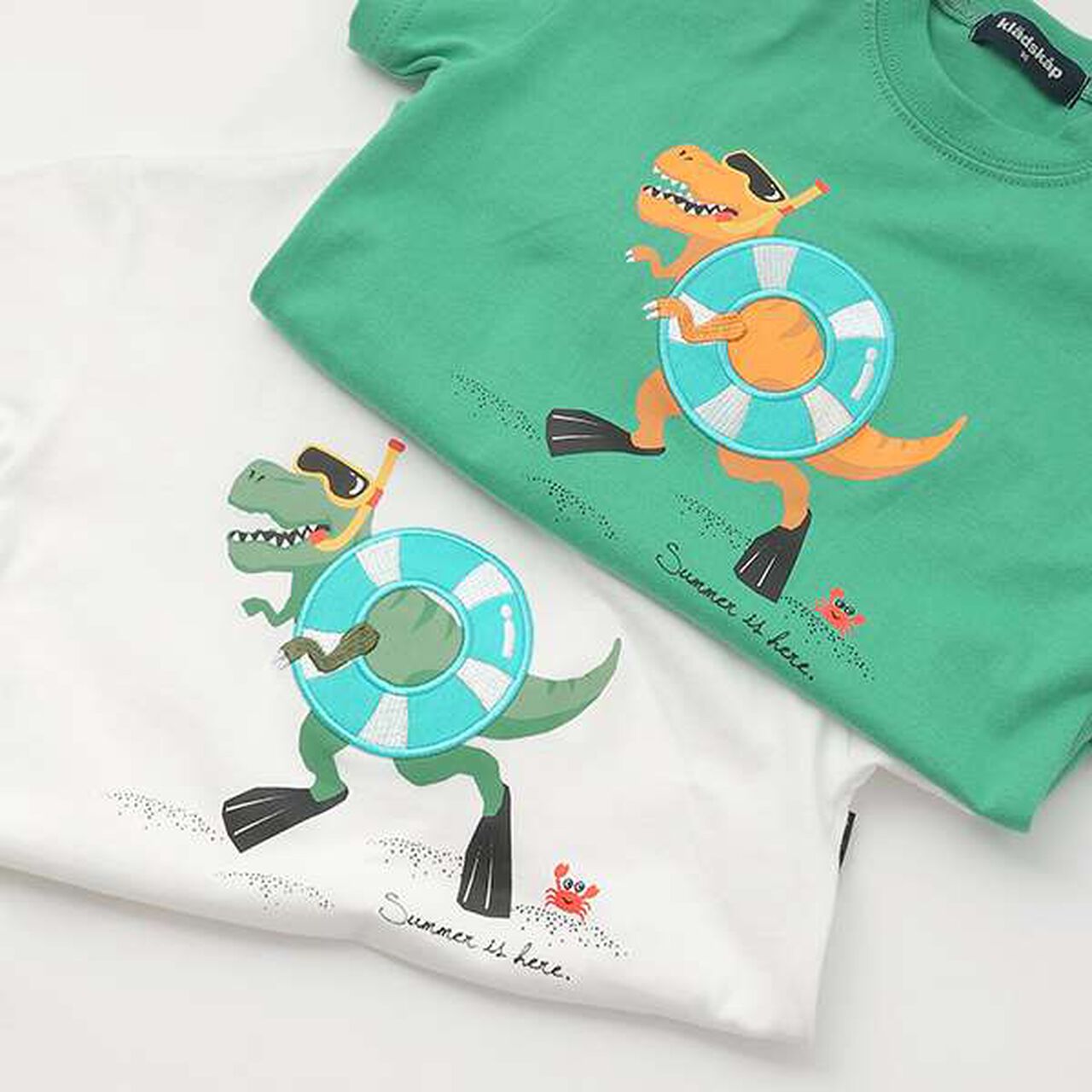 Swim Dinosaur Short Sleeve T-Shirt,White, large image number 6