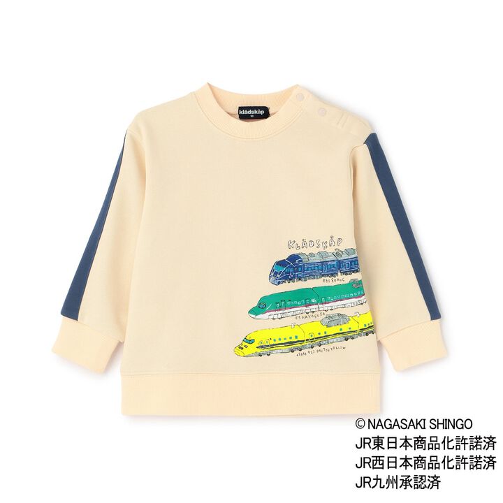 Side-Stripe Sleeve Sweatshirt with Train Design,Ivory, medium image number 11
