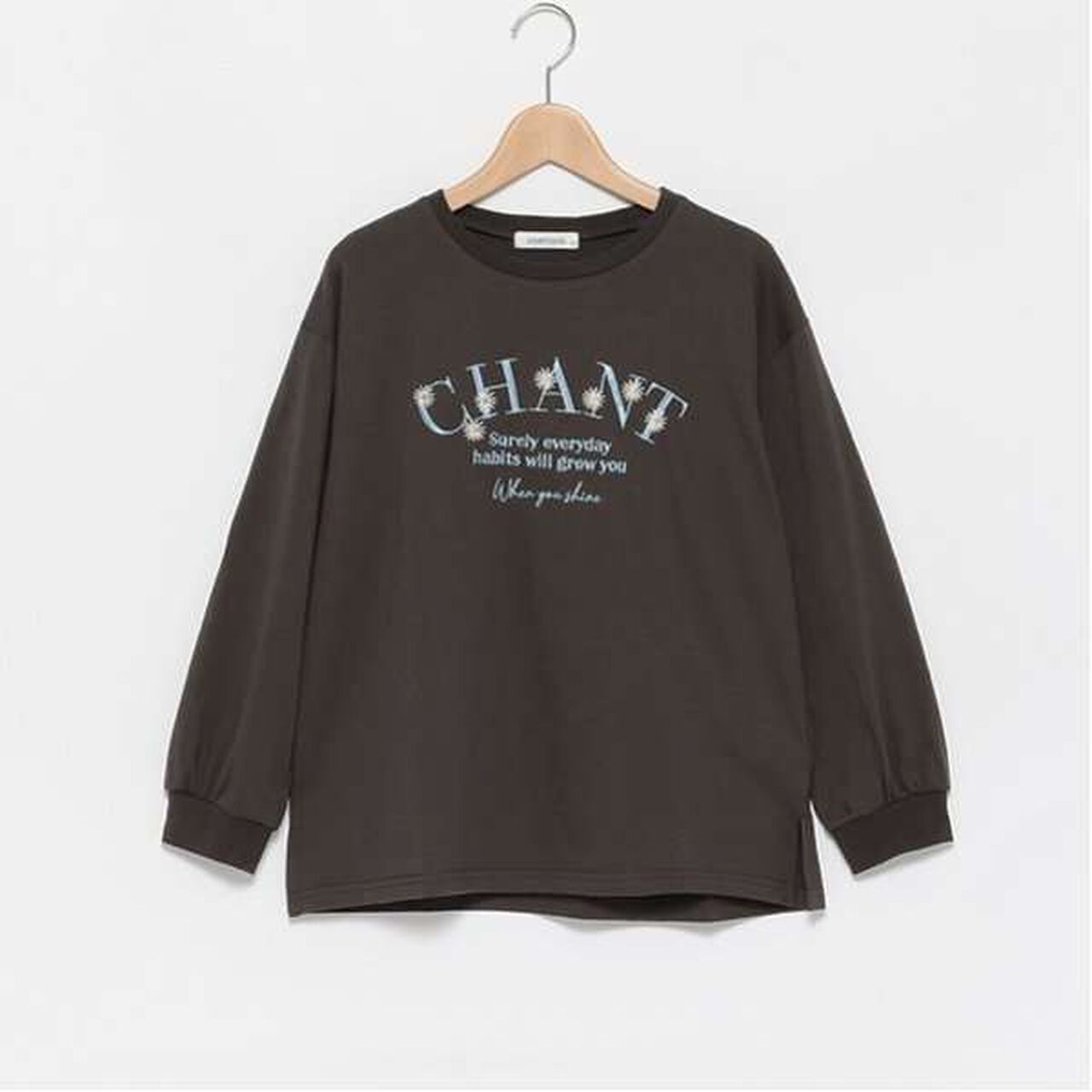 Orgabits Flower Embroidery Long Sleeve T-Shirt,Charcoal gray, large image number 0