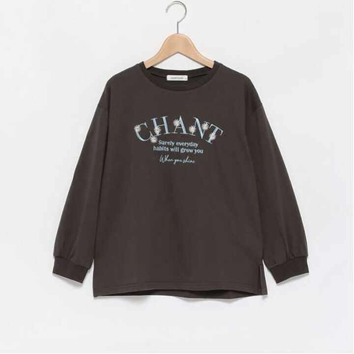 Orgabits Flower Embroidery Long Sleeve T-Shirt,Charcoal gray, medium image number 0