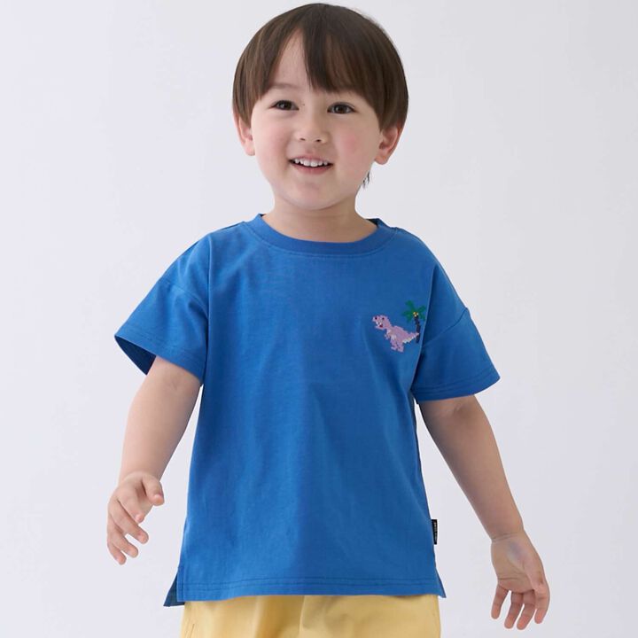 [Food Stain Resistant] Embroidered Short Sleeve T-Shirt,, medium
