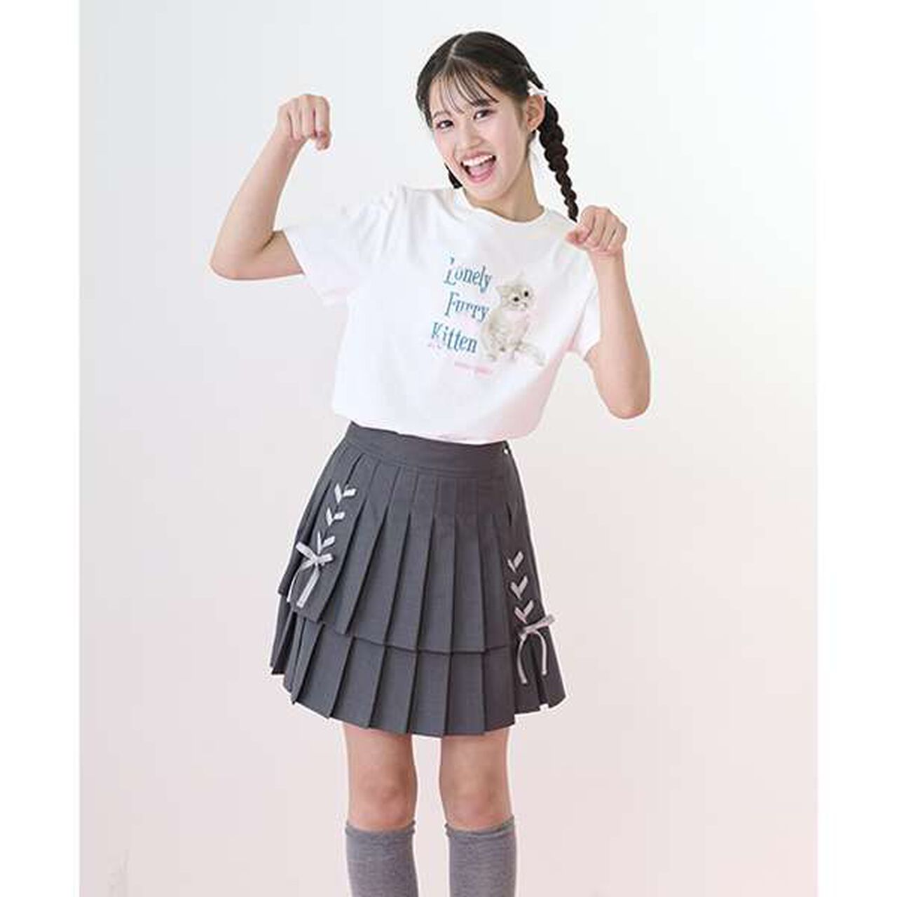 Lace-Up Ribbon Double Layer Pleated Skirt-Pants,Gray, large image number 12