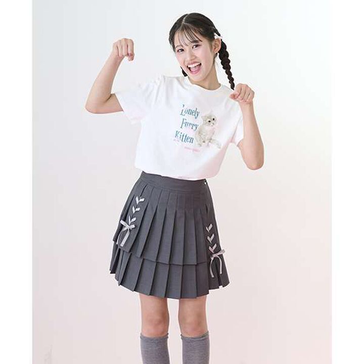 Lace-Up Ribbon Double Layer Pleated Skirt-Pants,Gray, medium image number 12