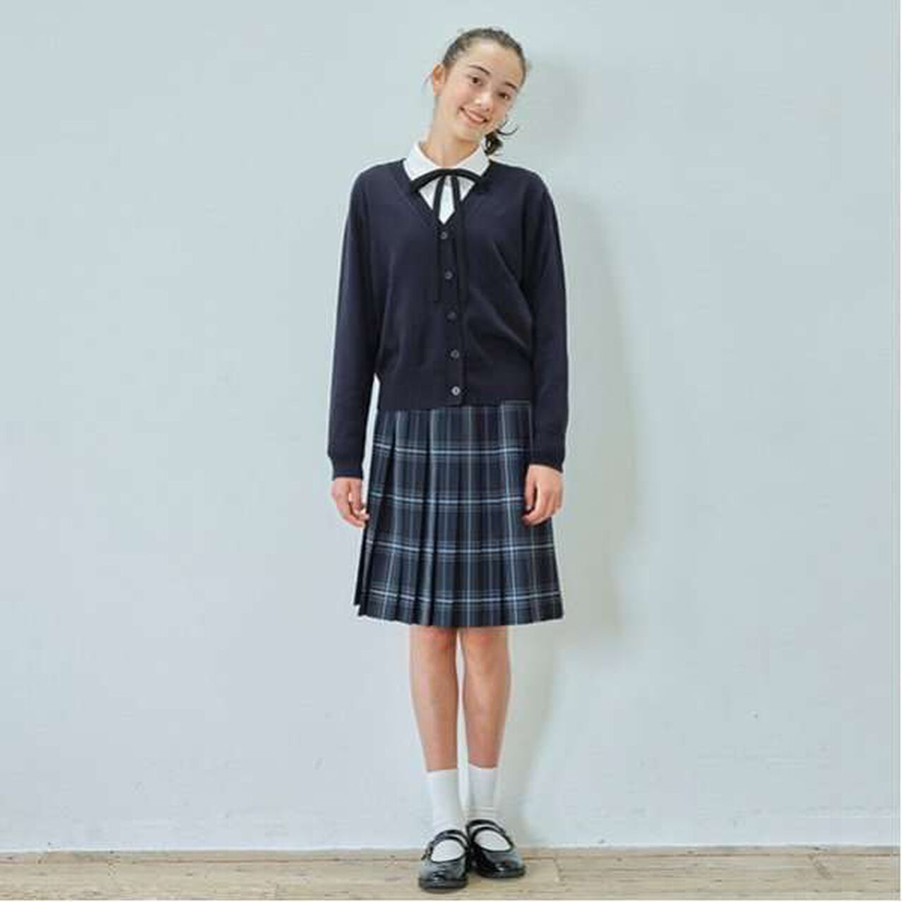 *52cm Length 24-Pleat Check Skirt,Blue, large image number 14