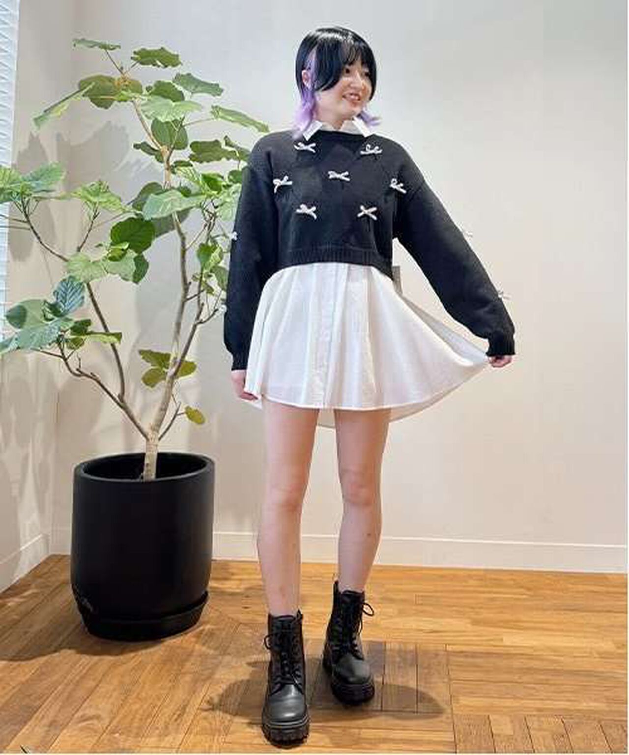 Ribbon Motif Diamond Knitwear,Black, large image number 10
