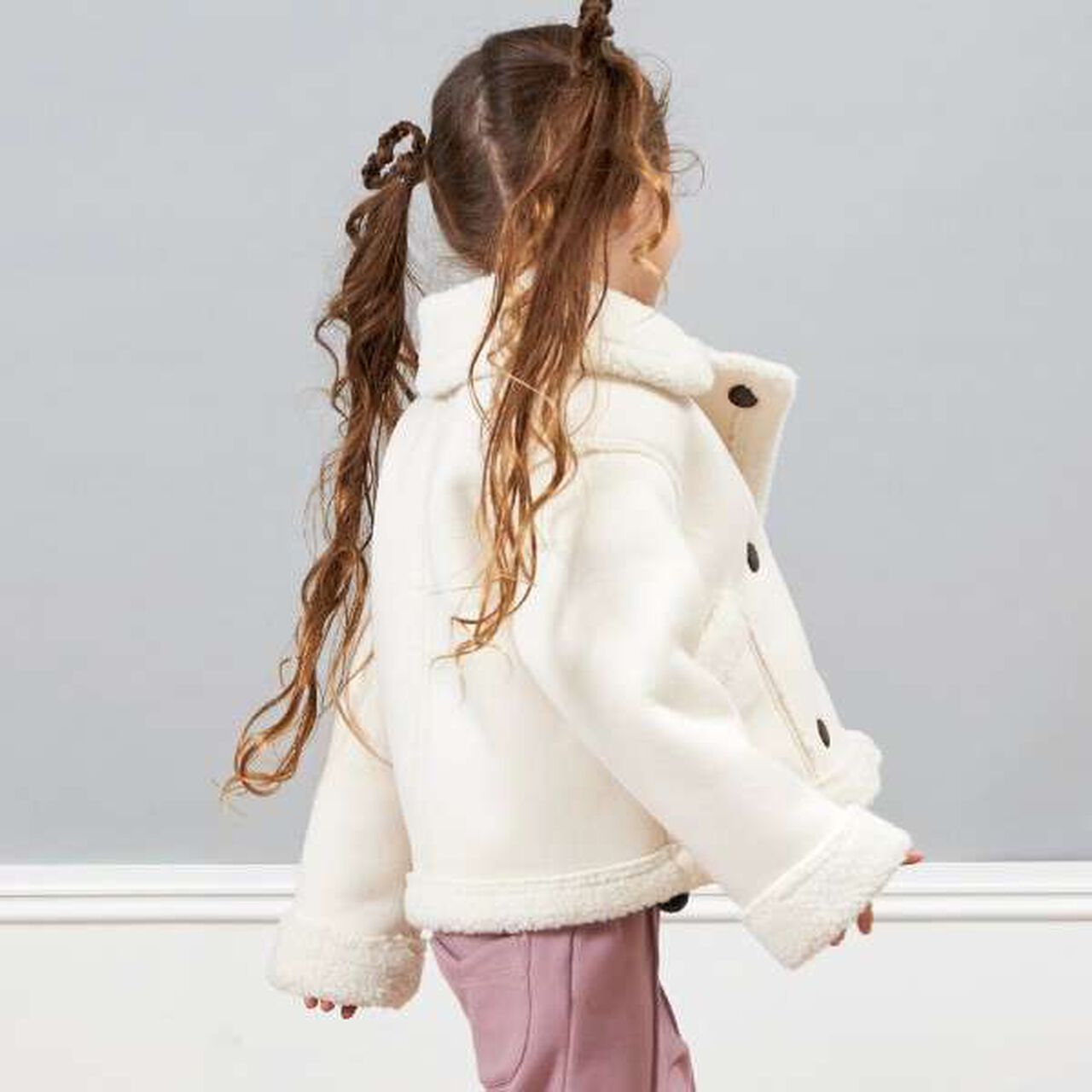 KP Lame Faux Shearling Coat [110-140],Off white, large image number 2