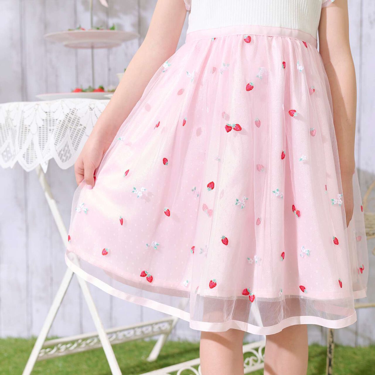Strawberry Embroidery Tulle Docking Dress,Sax blue, large image number 11