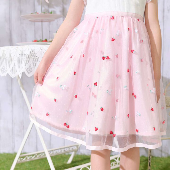 Strawberry Embroidery Tulle Docking Dress,Sax blue, medium image number 11