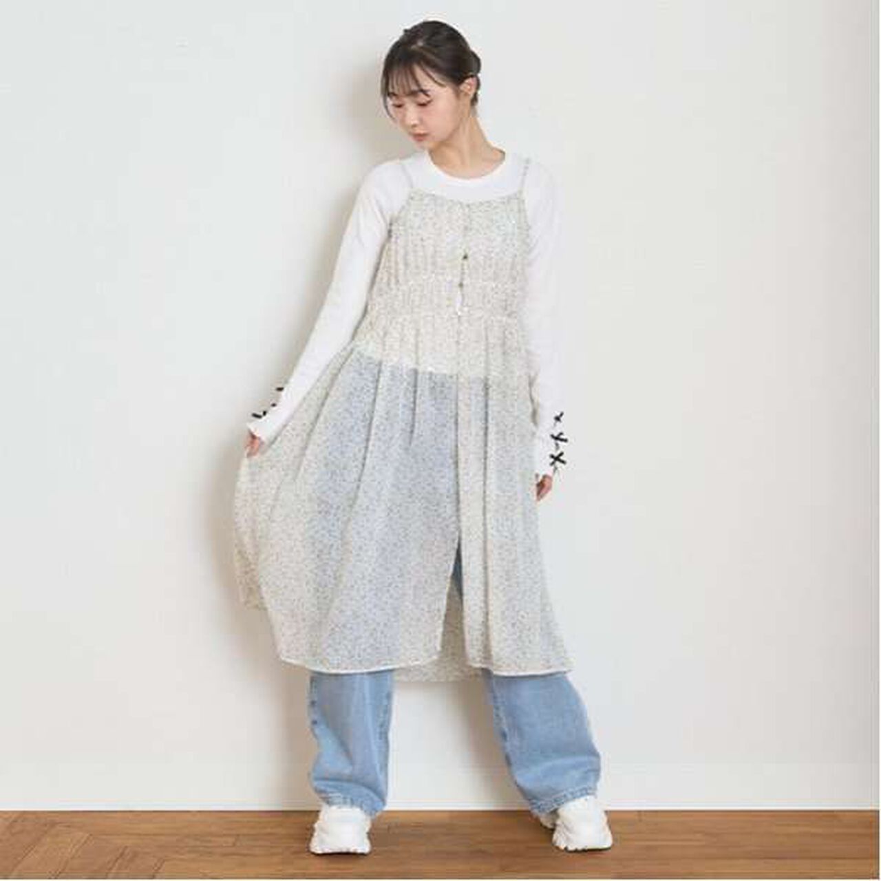 Floral Print Camisole One-Piece Dress,Black, large image number 3