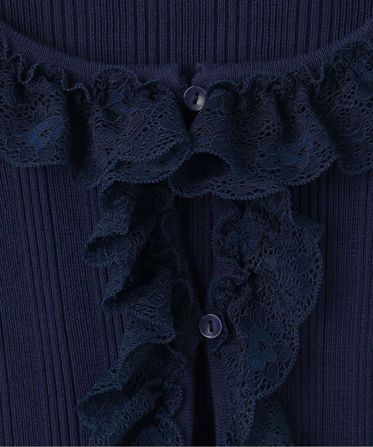 Frill Lace Knit Cardigan,Navy, large image number 7
