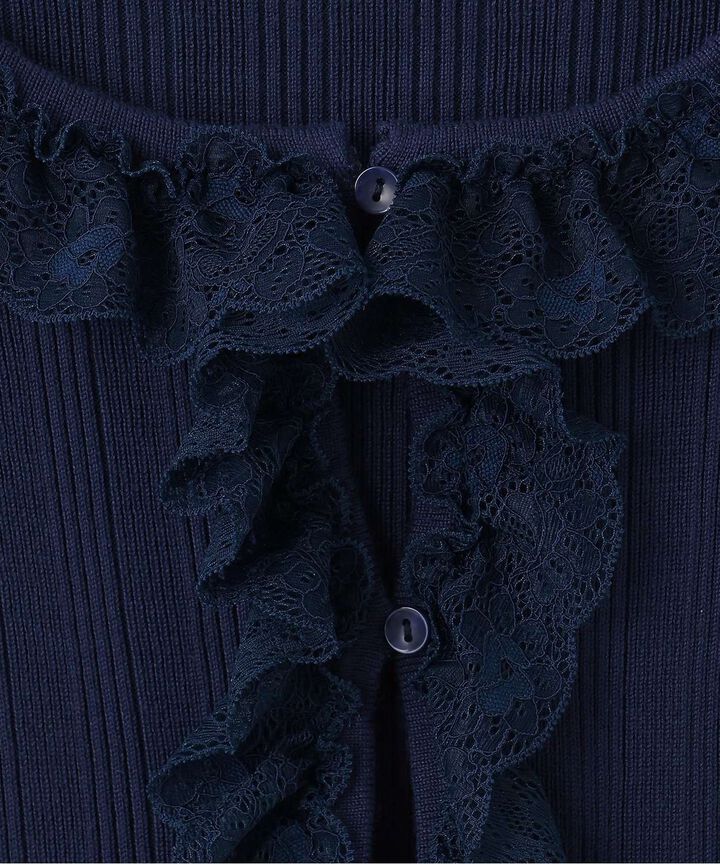 Frill Lace Knit Cardigan,Navy, medium image number 7