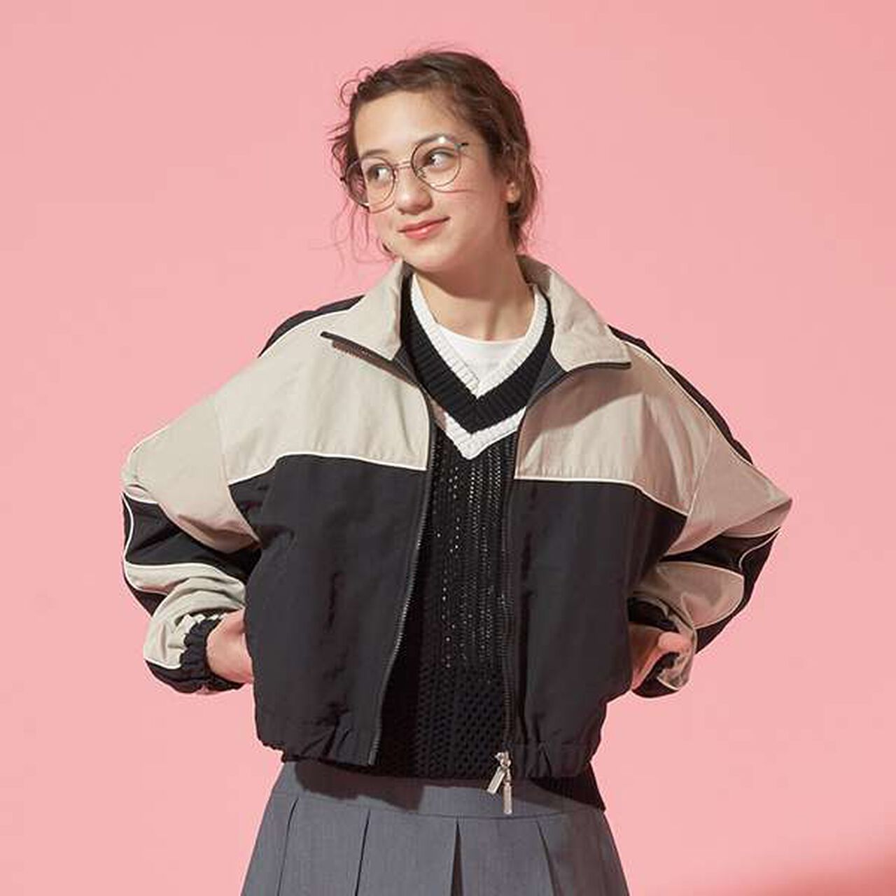 [AMI] Patchwork Knit Mesh Vest Set,Black, large image number 8