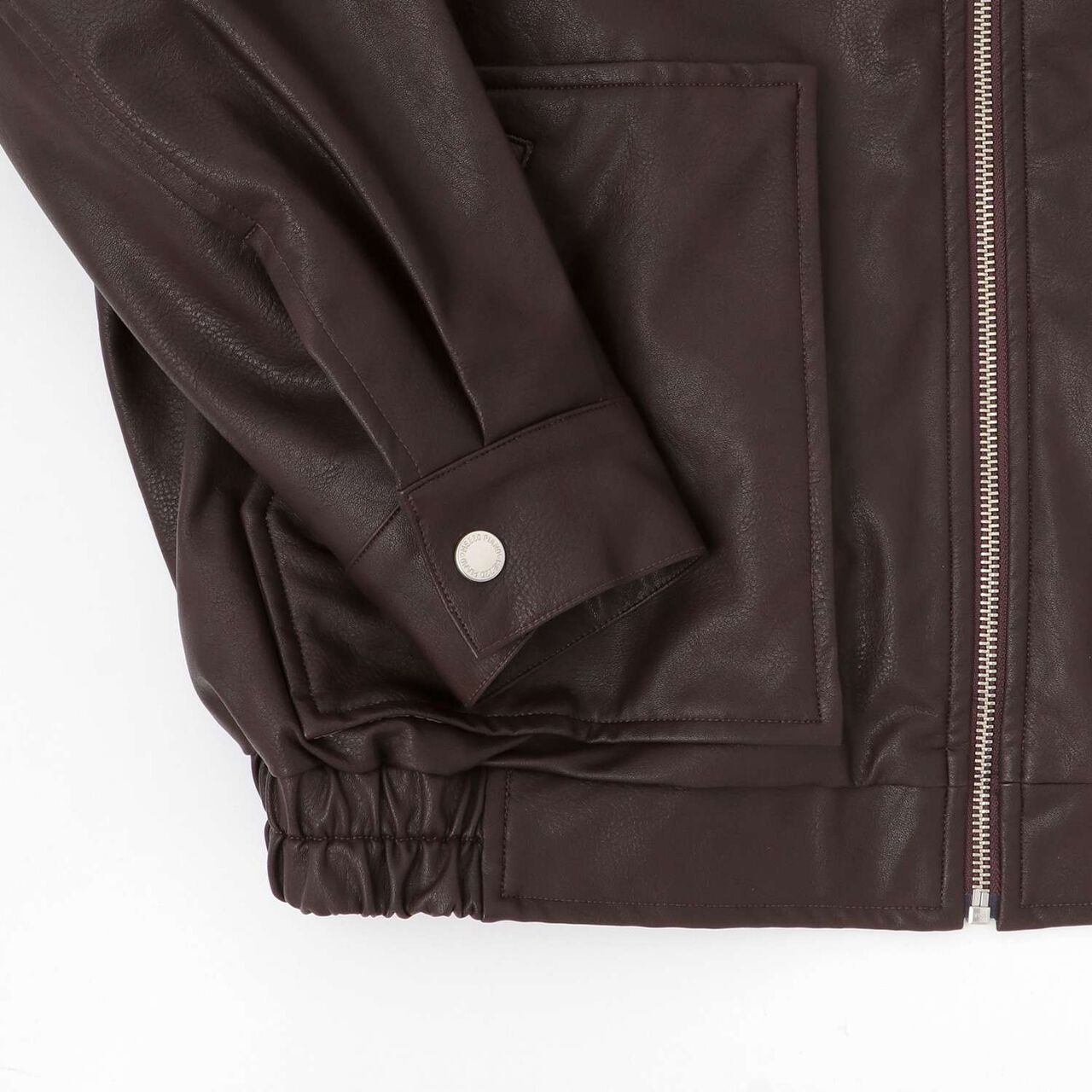 Ribbon Appliqué Faux Leather Jacket (with Faux Fur Collar),Dark brown, large image number 6