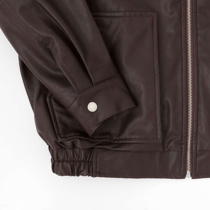 Ribbon Appliqué Faux Leather Jacket (with Faux Fur Collar),Dark brown, medium image number 6