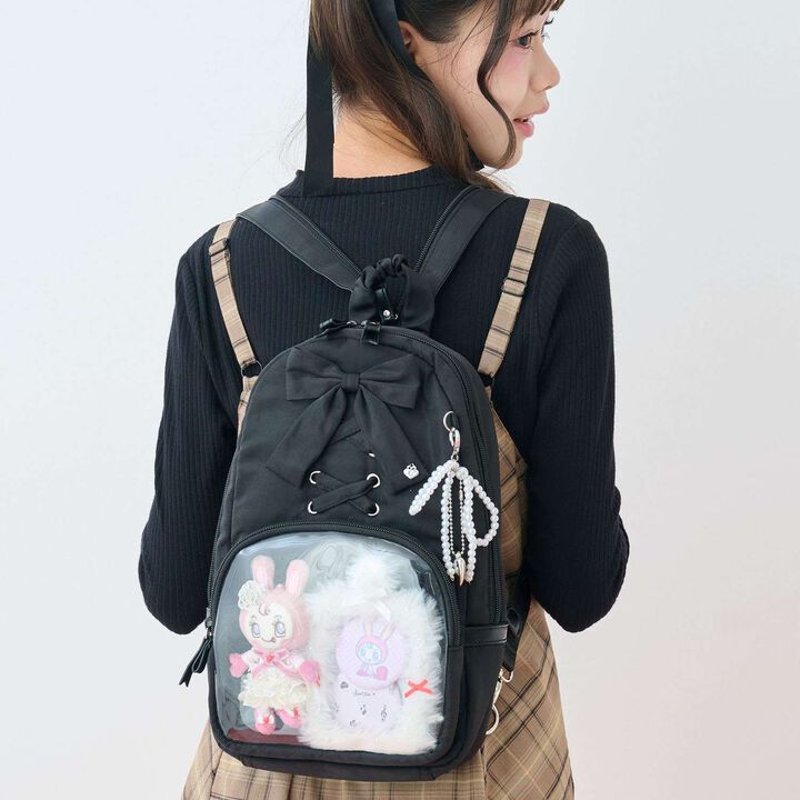 Lace-Up Ribbon Sling Bag,Black, medium image number 1