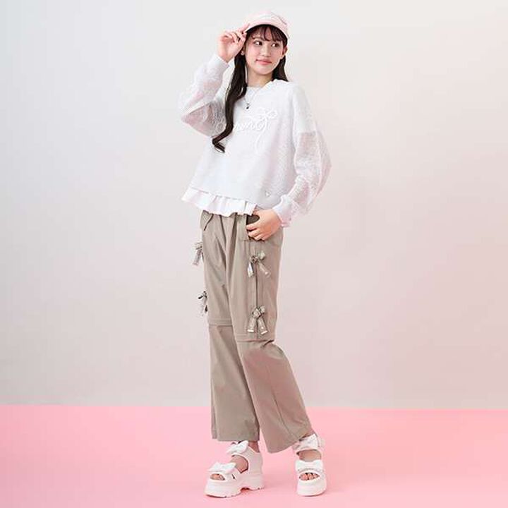 [Cool Touch] Lame Mesh Knit & Peplum T-Shirt Set,Ivory, medium image number 21