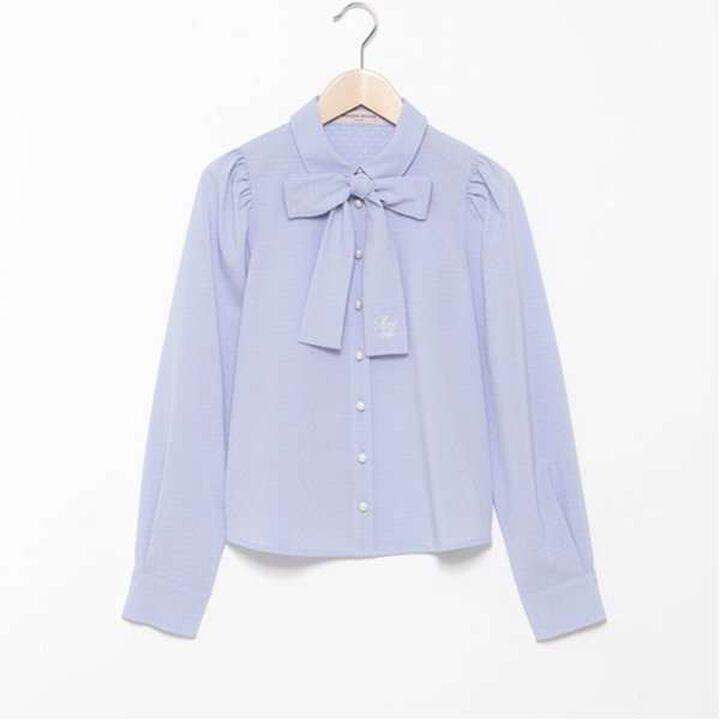 Pearl Button Bow Tie Blouse,Off white, medium image number 2