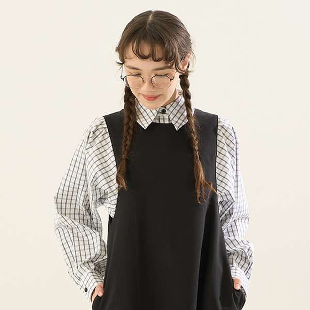 [AMI] Volume Sleeve Check Blouse,Deep blue, large image number 22