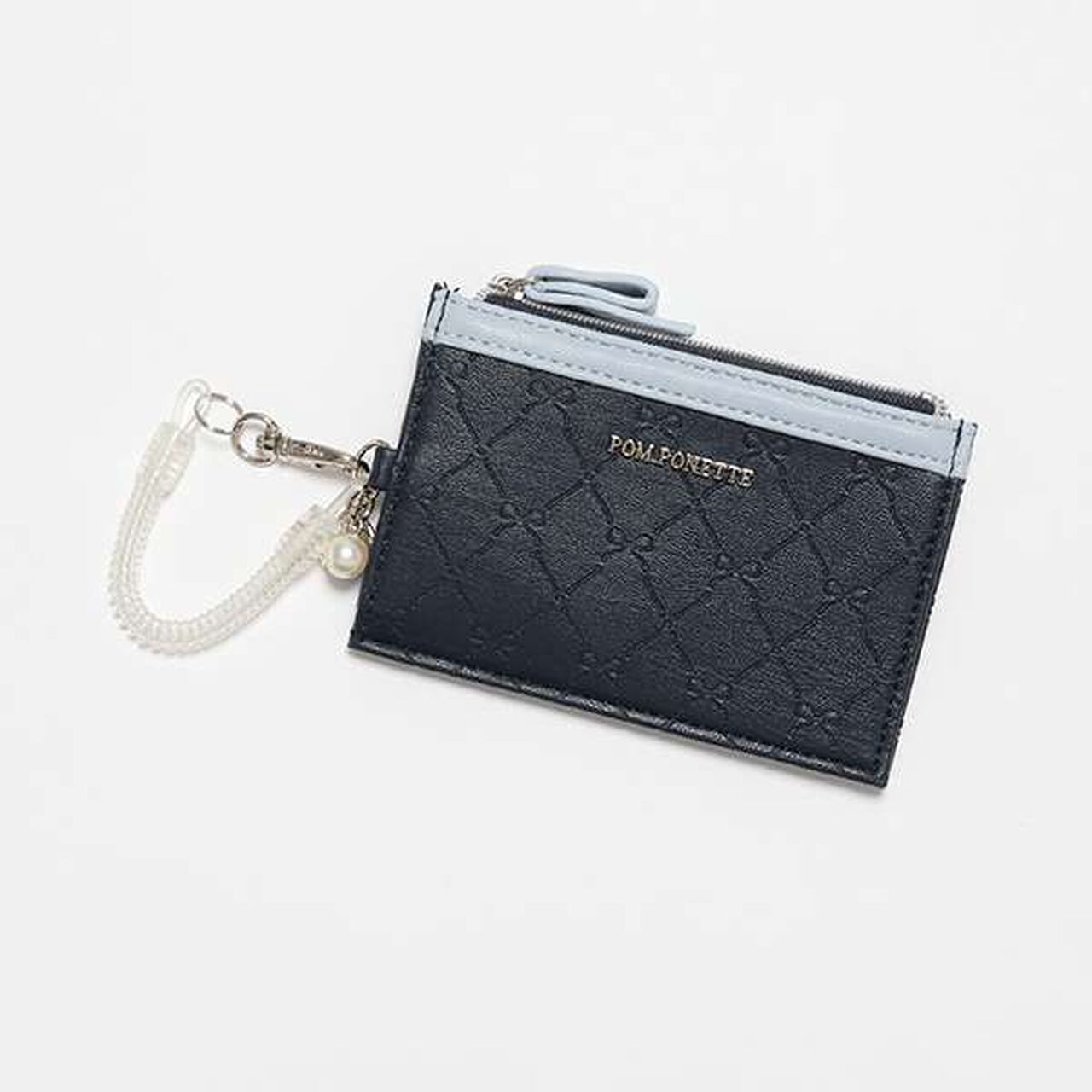 All-Over Pattern Ribbon Embossed Card Holder,Navy, large image number 0