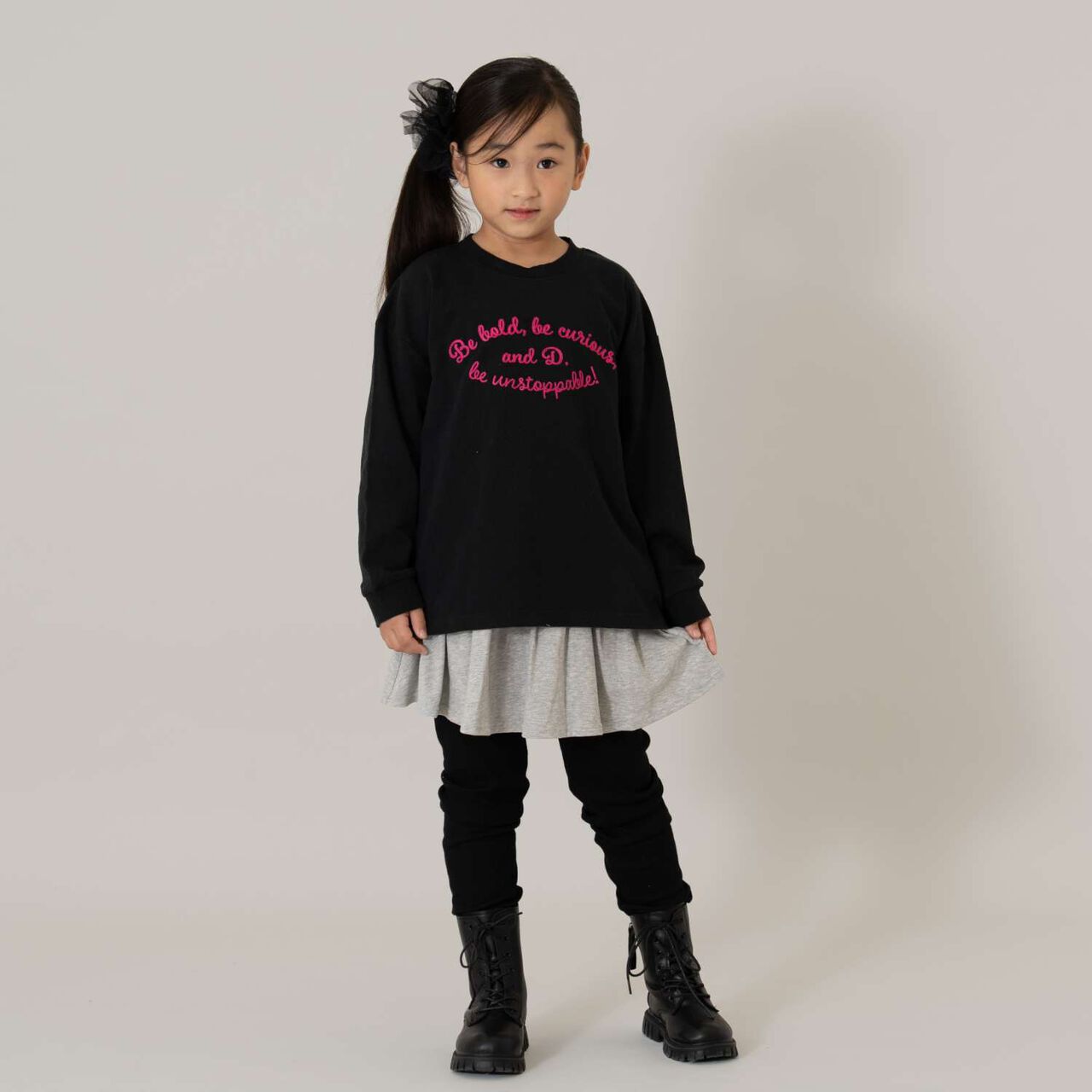 [USA Cotton] Chain Stitch Logo Wide Long Sleeve T-Shirt,Black, large image number 5