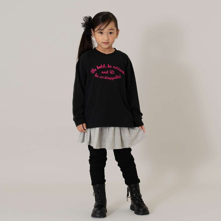 [USA Cotton] Chain Stitch Logo Wide Long Sleeve T-Shirt,Black, medium image number 5