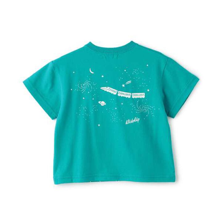 Space and Train Short Sleeve T-Shirt,Blue green, medium image number 1