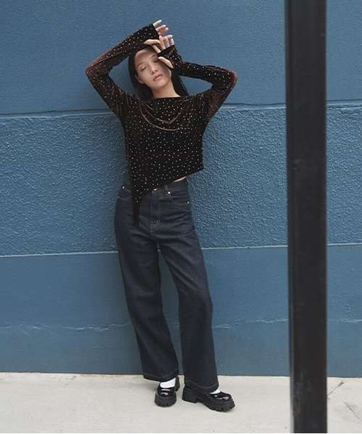 Velour Sequin Pullover,Blue gray, medium image number 13