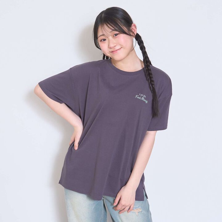 Hood Motif Loose Embroidered Short Sleeve T-Shirt,Smoke white, medium image number 9