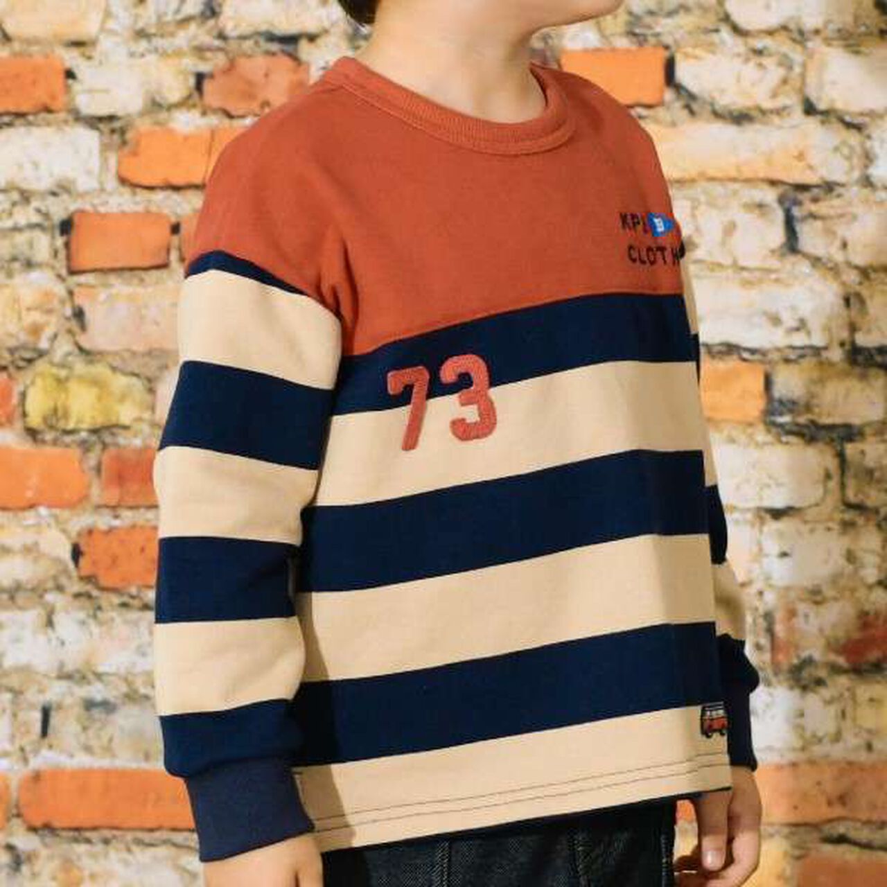 KP Boy Stripe Pattern Color Block Sweatshirt [90-140],Camel, large image number 2