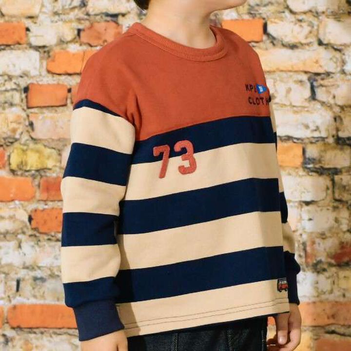 KP Boy Stripe Pattern Color Block Sweatshirt [90-140],Camel, medium image number 2