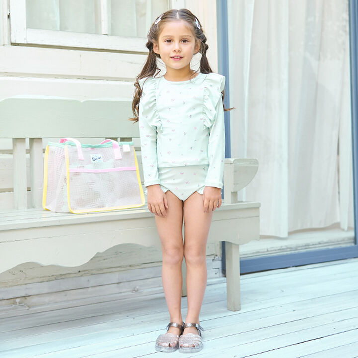 [SWIM] [UV Processing] Floral Pattern Frill Rash Guard & Pants Set,Black, medium image number 20