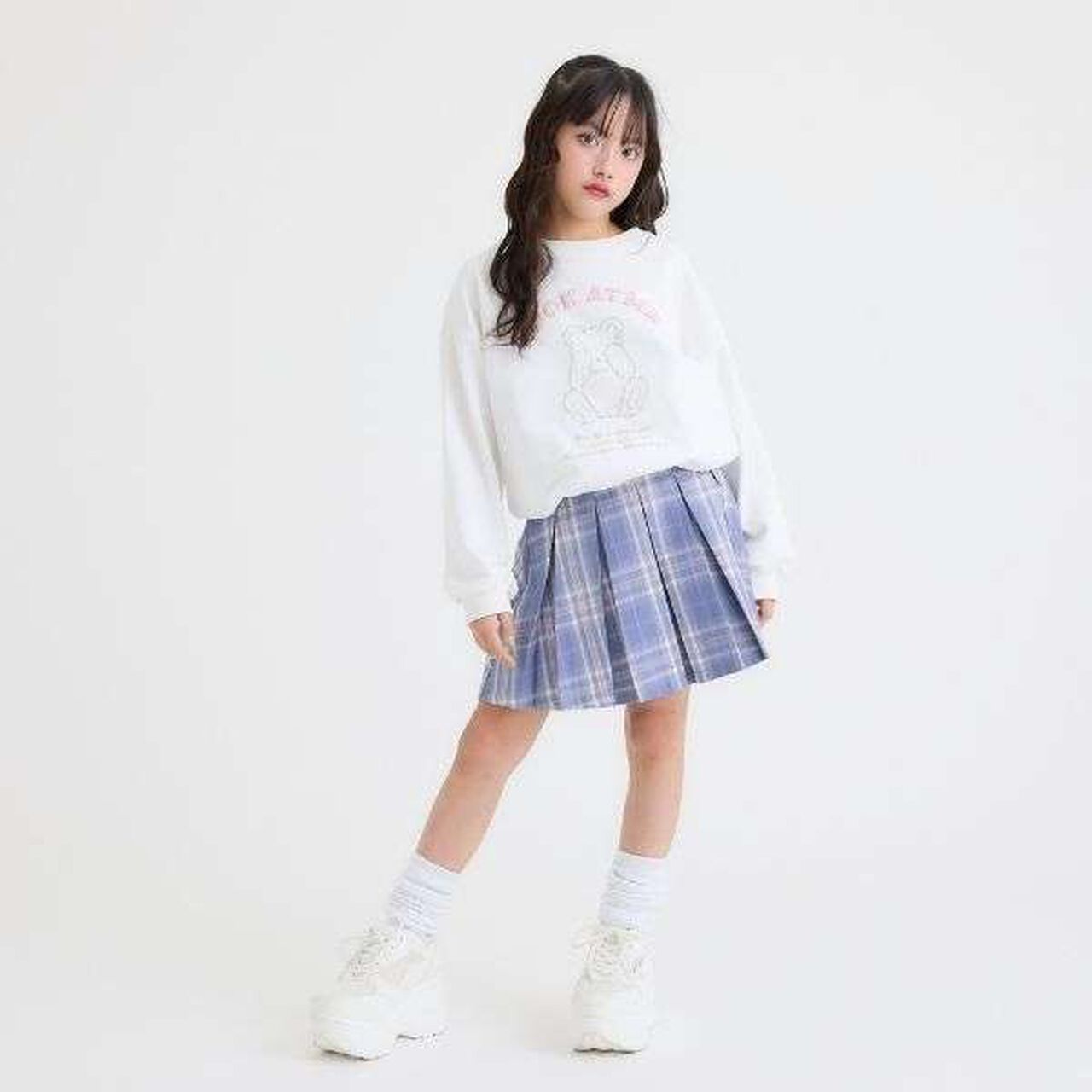 [Easy Care] Checkered Front Pleated Skirt,Black, large image number 10
