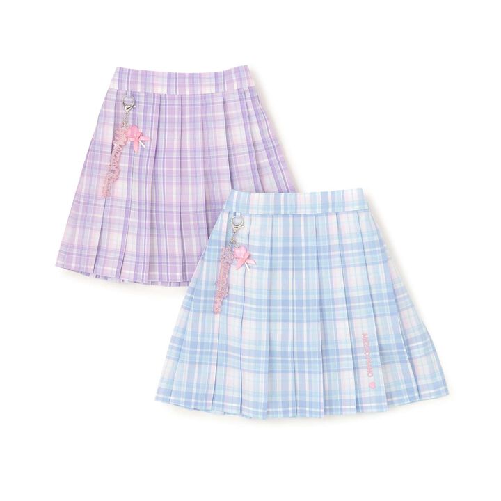 Charm-Embellished Check Pleated Skirt-Pants,Lavender, medium image number 13