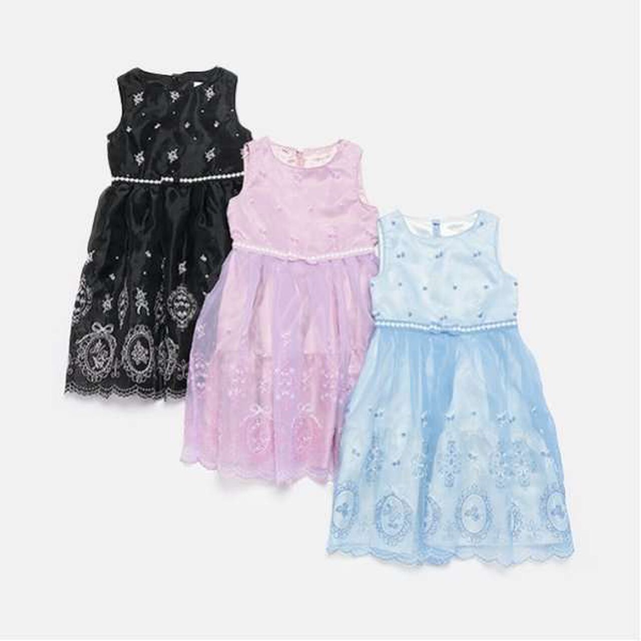 Rose Embroidery Organza One-Piece Dress,Black, large image number 4