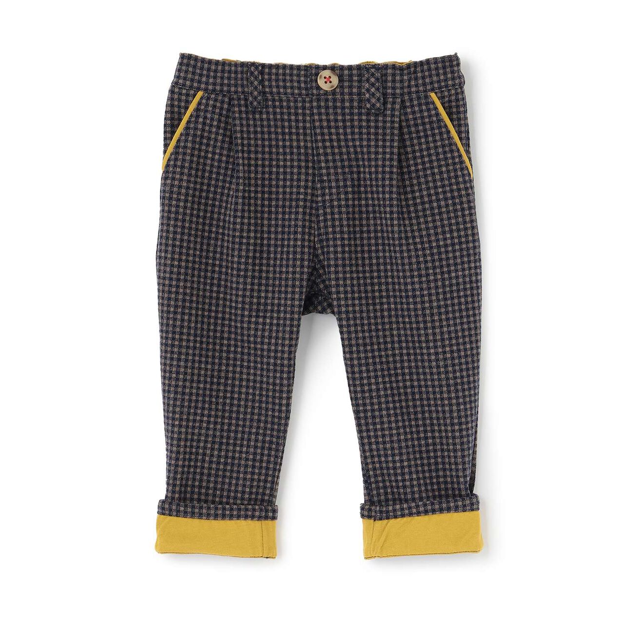 Cut Jacquard Checkered Pants,Navy, large image number 2