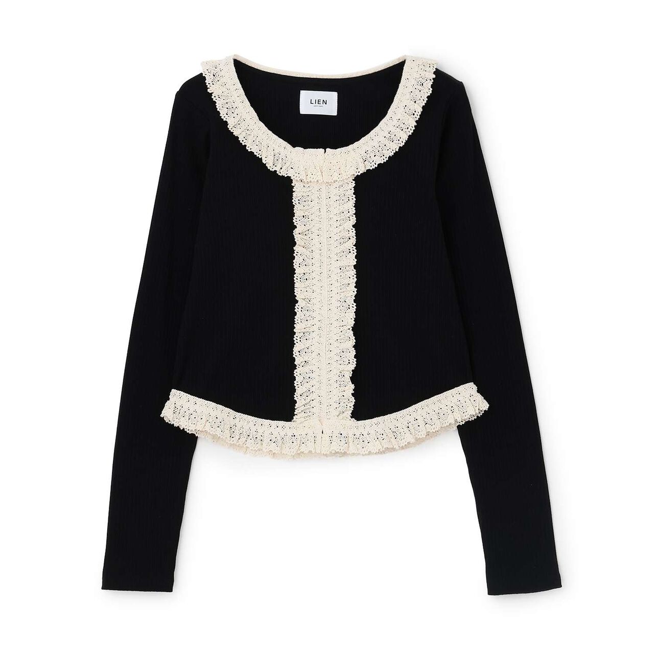 Parent-Child Matching Lace Frill Ribbed Long-Sleeve T-Shirt,Black, large image number 6