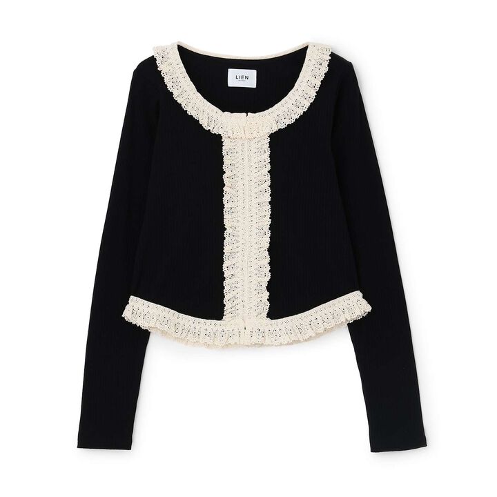 Parent-Child Matching Lace Frill Ribbed Long-Sleeve T-Shirt,Black, medium image number 6