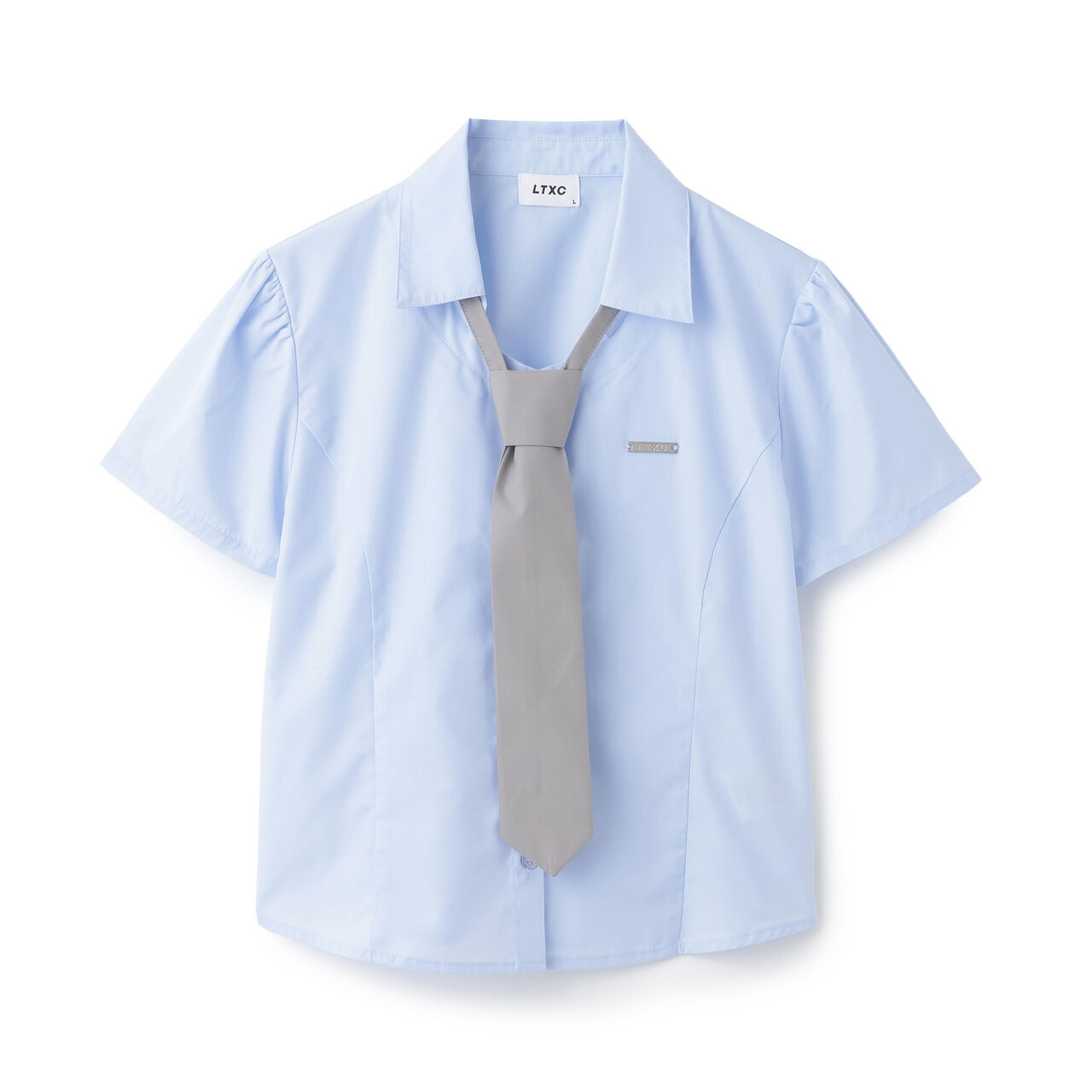 [LTXC] Stylish Short-Sleeve Shirt with Trendy Tie,Off white, large image number 17