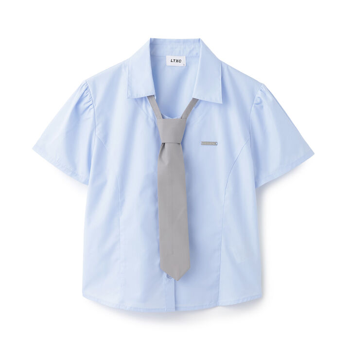 [LTXC] Stylish Short-Sleeve Shirt with Trendy Tie,Off white, medium image number 17