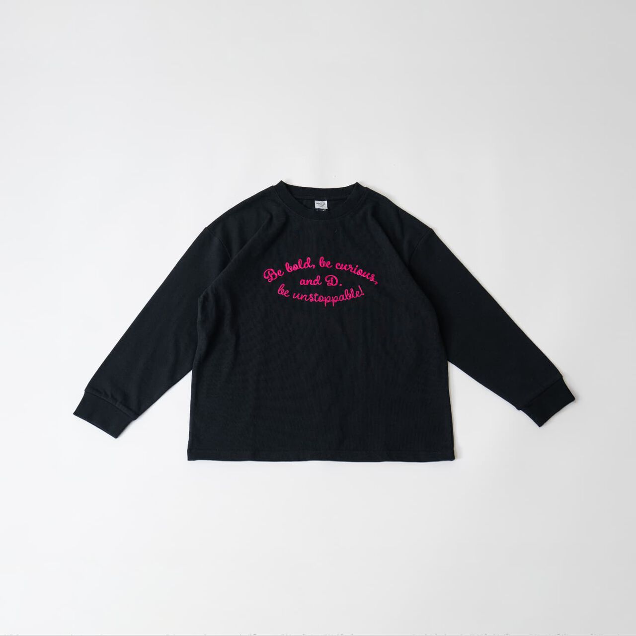 [USA Cotton] Chain Stitch Logo Wide Long Sleeve T-Shirt,Black, large image number 0